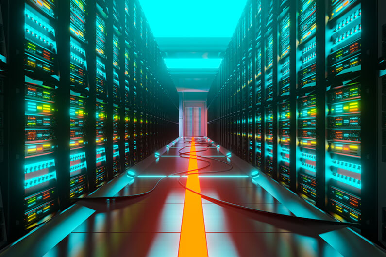 Imagem de um data center para ilustrar o post que fala sobre o primeiro supercomputador capaz de simular redes de neurônios.