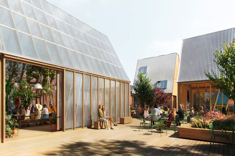 Imagem de casas sustentáveis para ilustrar artigo "ambiente experimental para reconectar as pessoas e o planeta".