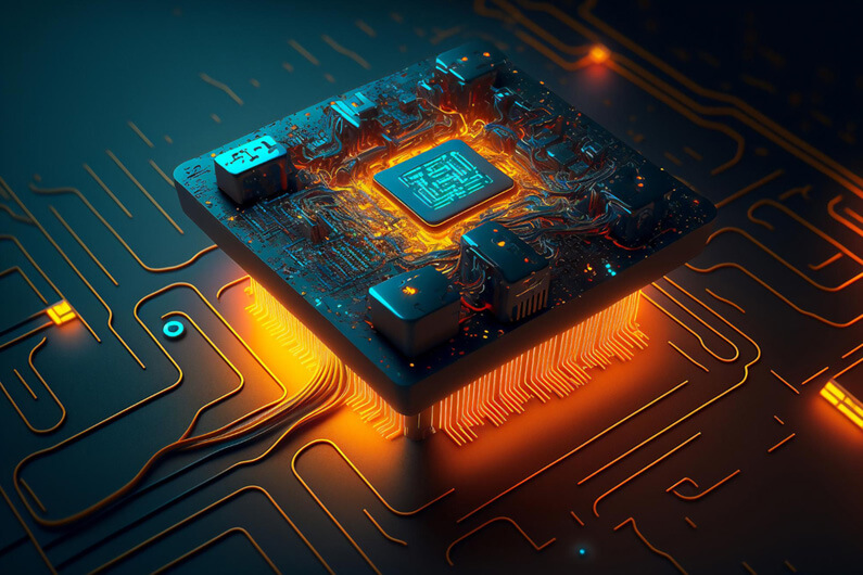 Imagem de um circuito digital de computador para ilustrar que a computação quântica pode quebrar a internet.