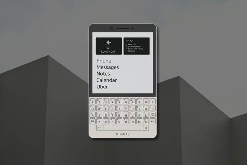 Imagem em branco e preto de um celular para ilustrar post cujo título diz que um celular volta ao básico com tela W Ink e teclado real.